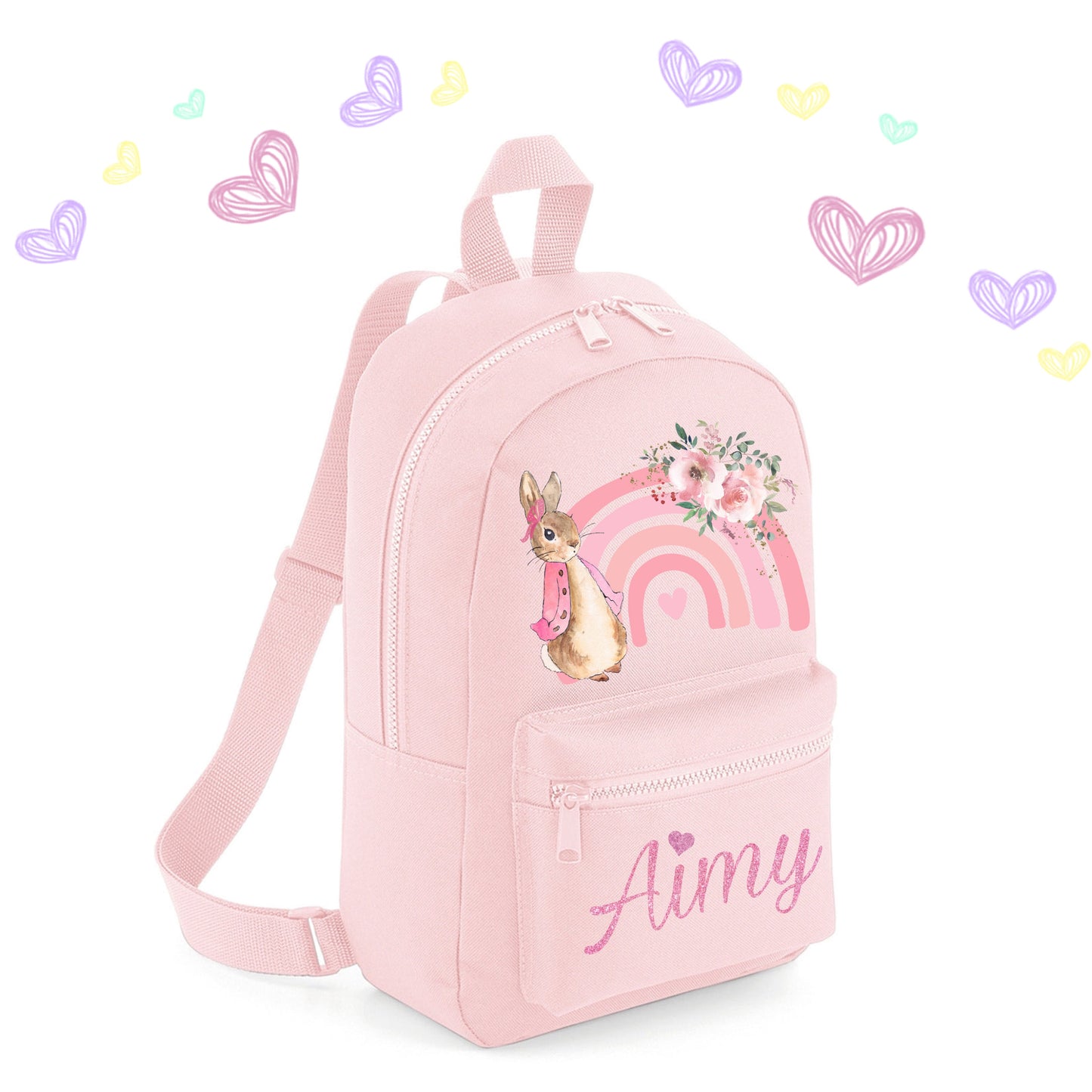 Personalised Pink Rainbow Rabbit Backpack ANY NAME Back To School Bag Backpack Kids Nursery Toddler Rucksack best seller