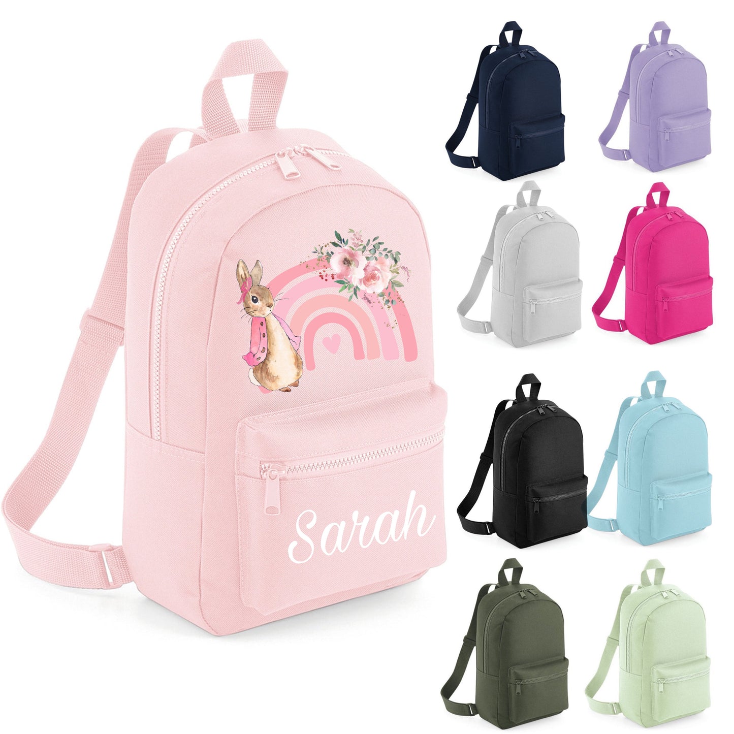 Personalised Pink Rainbow Rabbit Backpack ANY NAME Back To School Bag Backpack Kids Nursery Toddler Rucksack best seller