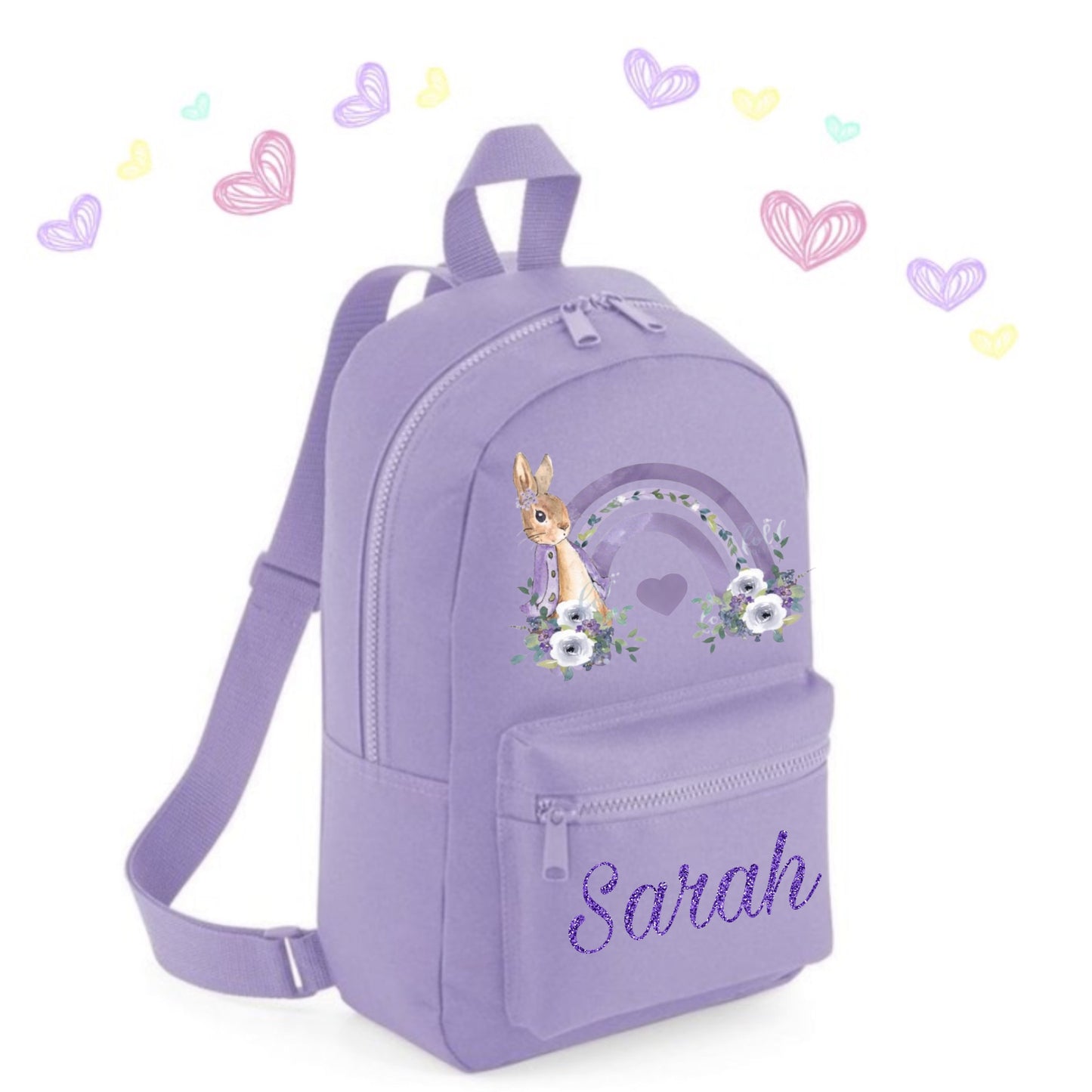 Purple Rainbow Rabbit Personalised Backpack - Adorable Design for Kids and Toddlers capacity up to 7L