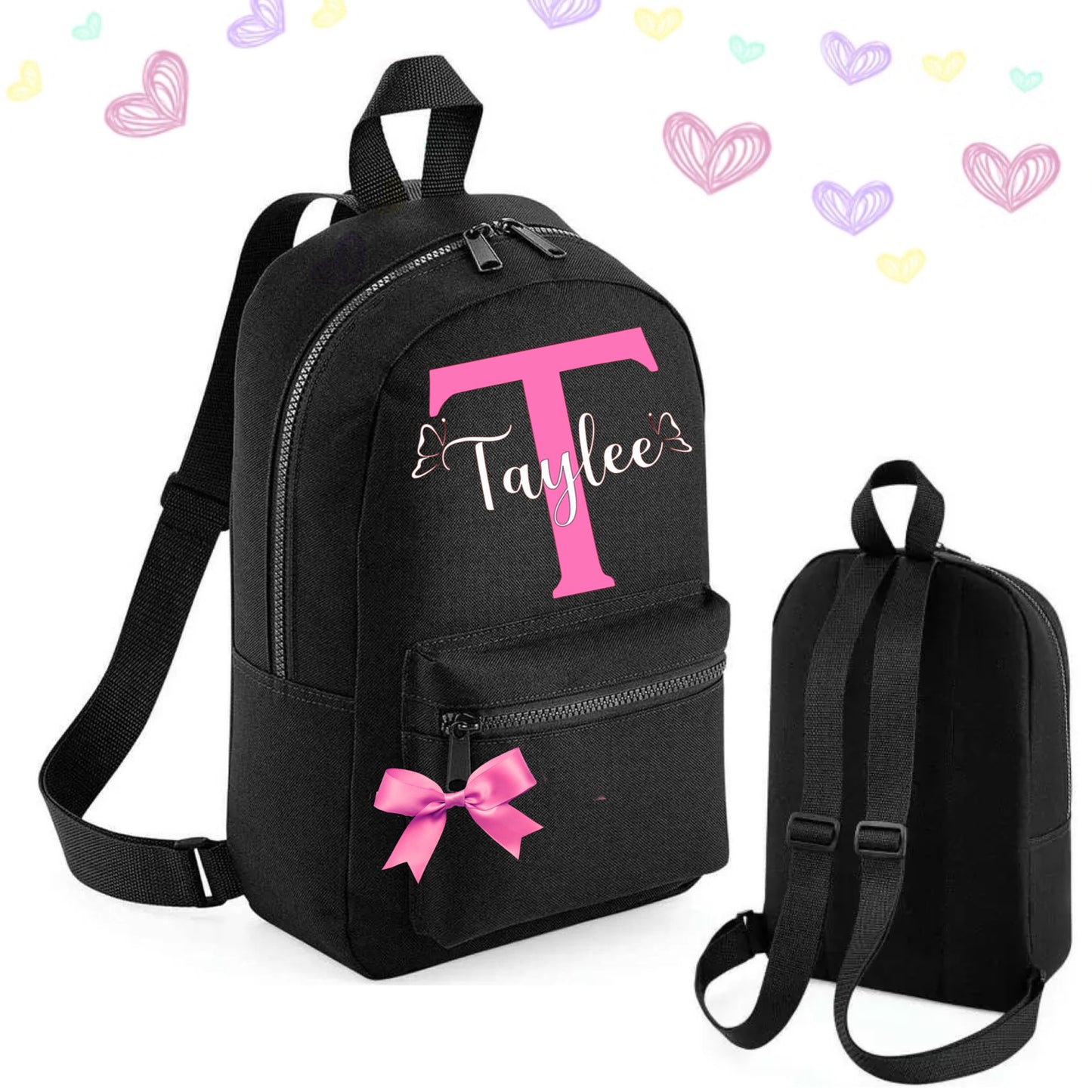 Personalized Kids Backpack with Initial and Name and lovely Satin Bow