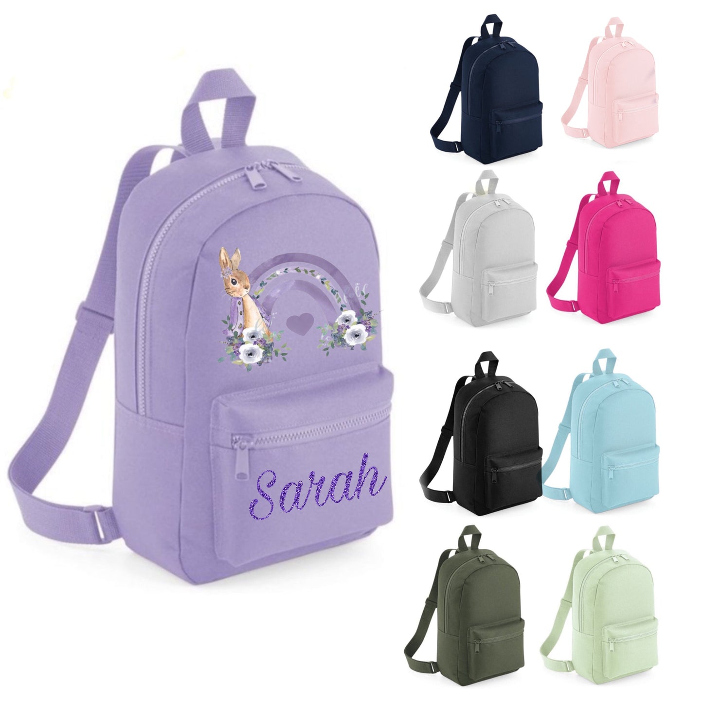 Purple Rainbow Rabbit Personalised Backpack - Adorable Design for Kids and Toddlers capacity up to 7L